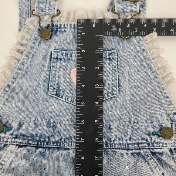 Vintage 80s NEIMAN MARCUS Girl's Acid Wash Lace Denim Jean Overalls 4T RARE 2929 - Picture 10 of 14
